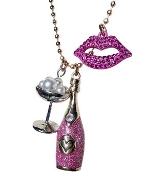 Betsey Johnson Champagne and kisses Gold Chain Necklace with Charms